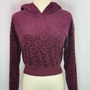 Guess Women's Burgundy Logo Embossed Cropped Hoodie